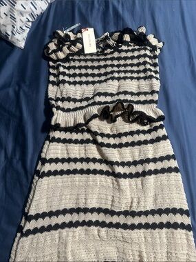 Solitaire Black and Cream Striped Knit Dress